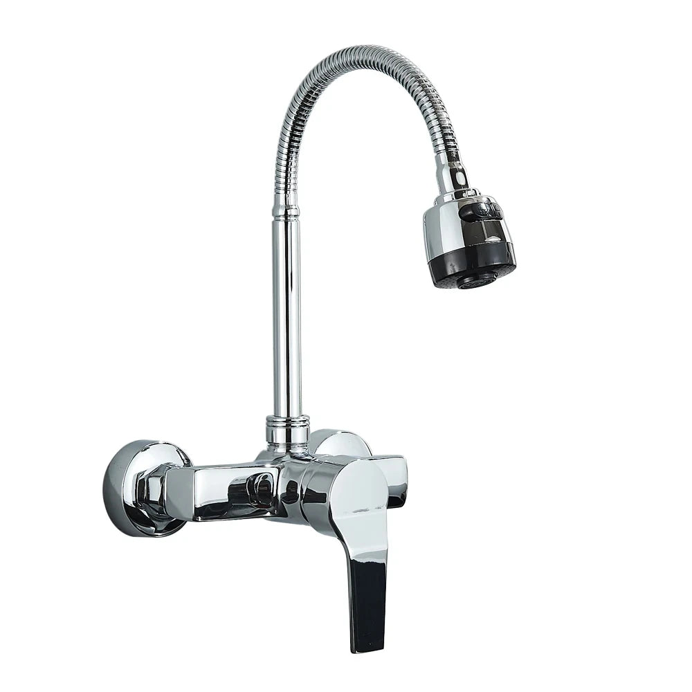 Black/Brushed Kitchen Faucet Wall Mount 2 Function Hot and Cold Water Sink Faucet 360 Degree Rotating Sprayer Faucet