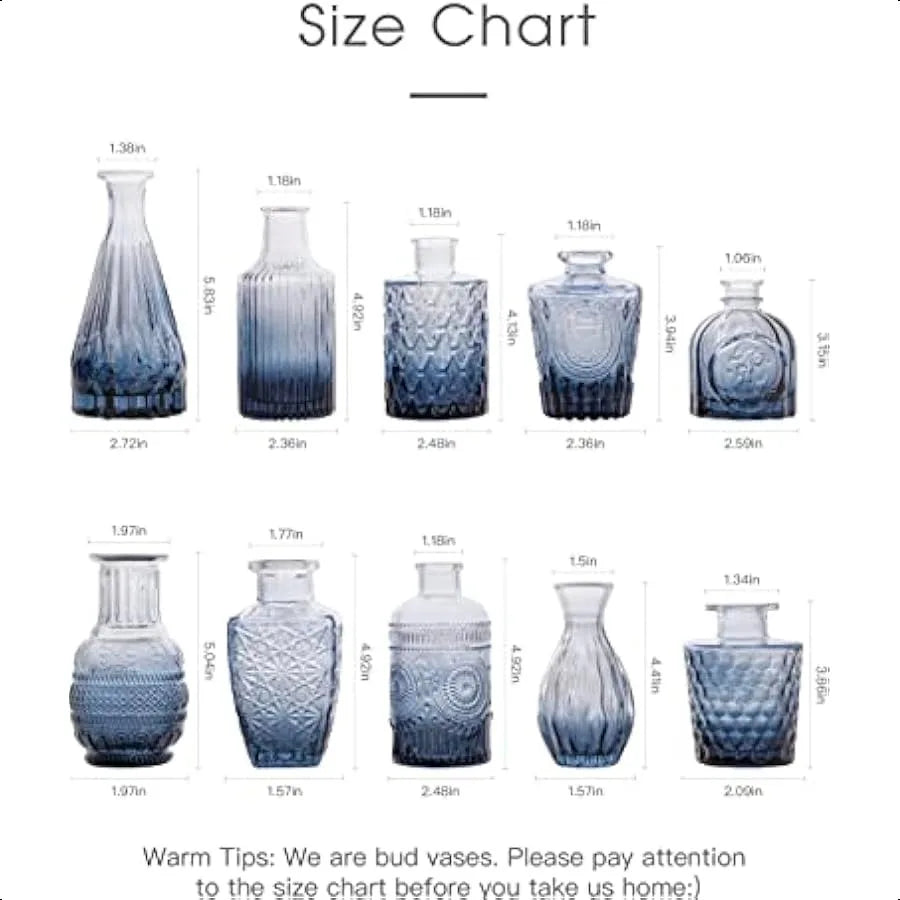 Blue Glass Bud Vase Set of 10 Small Vases for Flowers Bud Vases in Bulk Cute Glass Vases for Centerpieces Mini Vintage Vase for