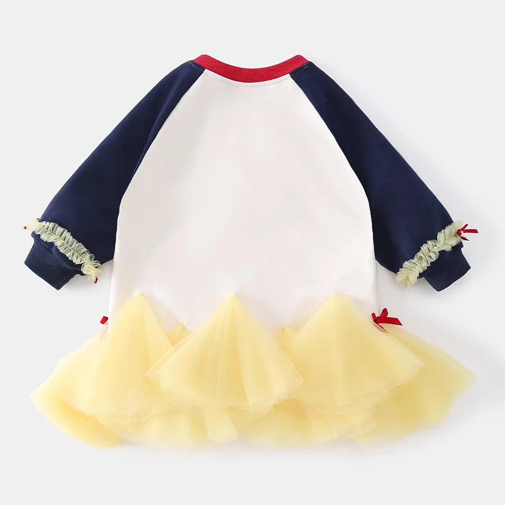 Girl's Fall/Winter Sweatshirt Long Sleeve Princess Elsa Snow White Cartoon Print Tulle Skirt Casual Hoodie Dress 2-12 Years Old