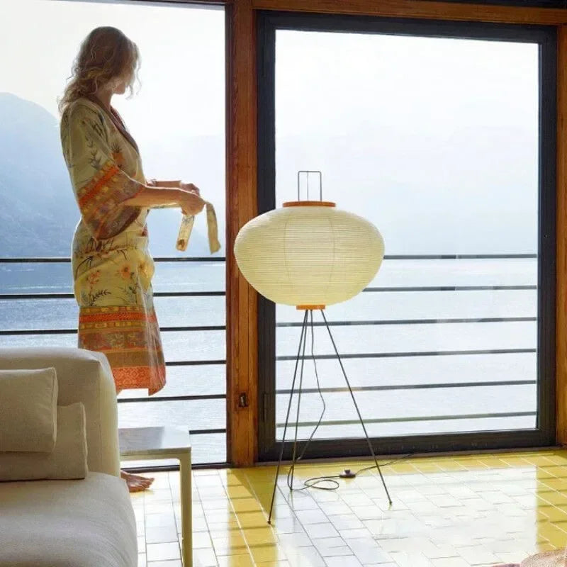 Japanese Rice Paper Floor Lamp Vintage Standing Light for Living Room Bedroom Home Decor Bedside E27