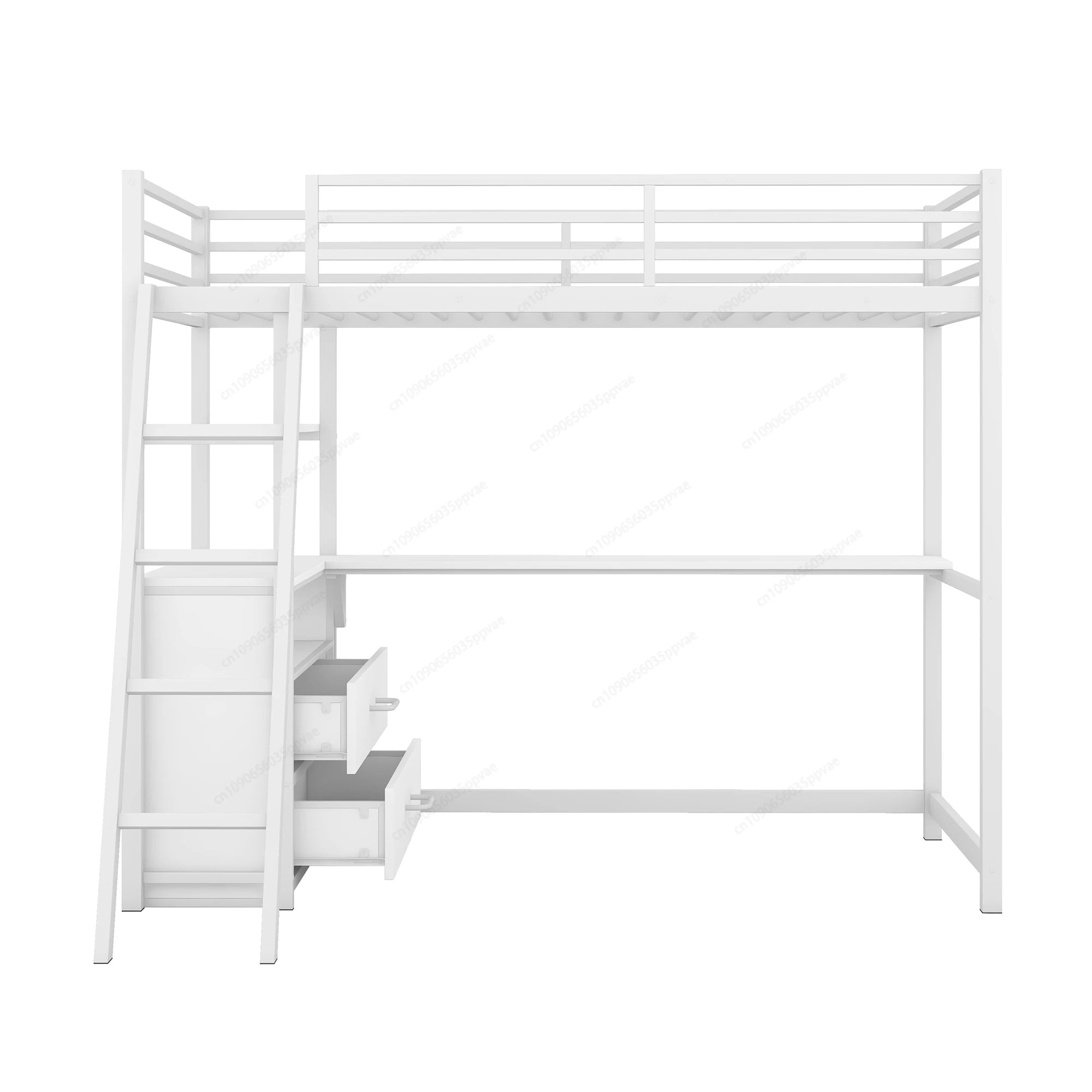 Twin Size Metal&Wood Loft Bed with Desk and Shelves, Two Built-in Drawers,  White ,Blak,Oak Natural Immediate delivery from US