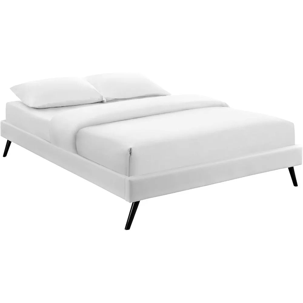 Modway Loryn Faux Leather Queen Platform Bed Frame with Wood Slat Support in White