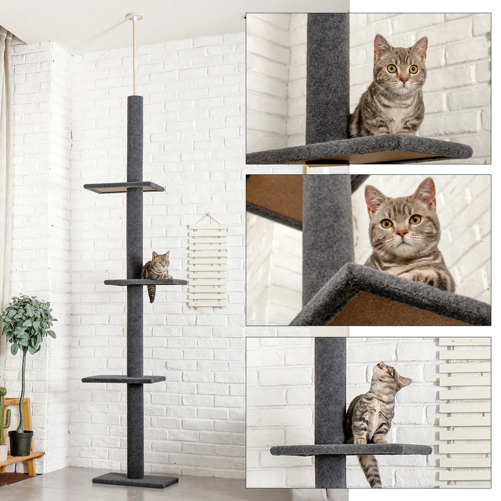 Adjustable Height Cat Tree for Indoor, Floor to Ceiling Cat Tower with Scratching Posts, Cat Scratcher Furniture, Kitten Toys