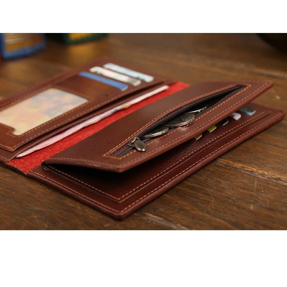 Soft PU Leather Long Wallet With Multiple Card Slots Classic Design Credit Card Holder Slim & Durable Men Bifold Cash Purse