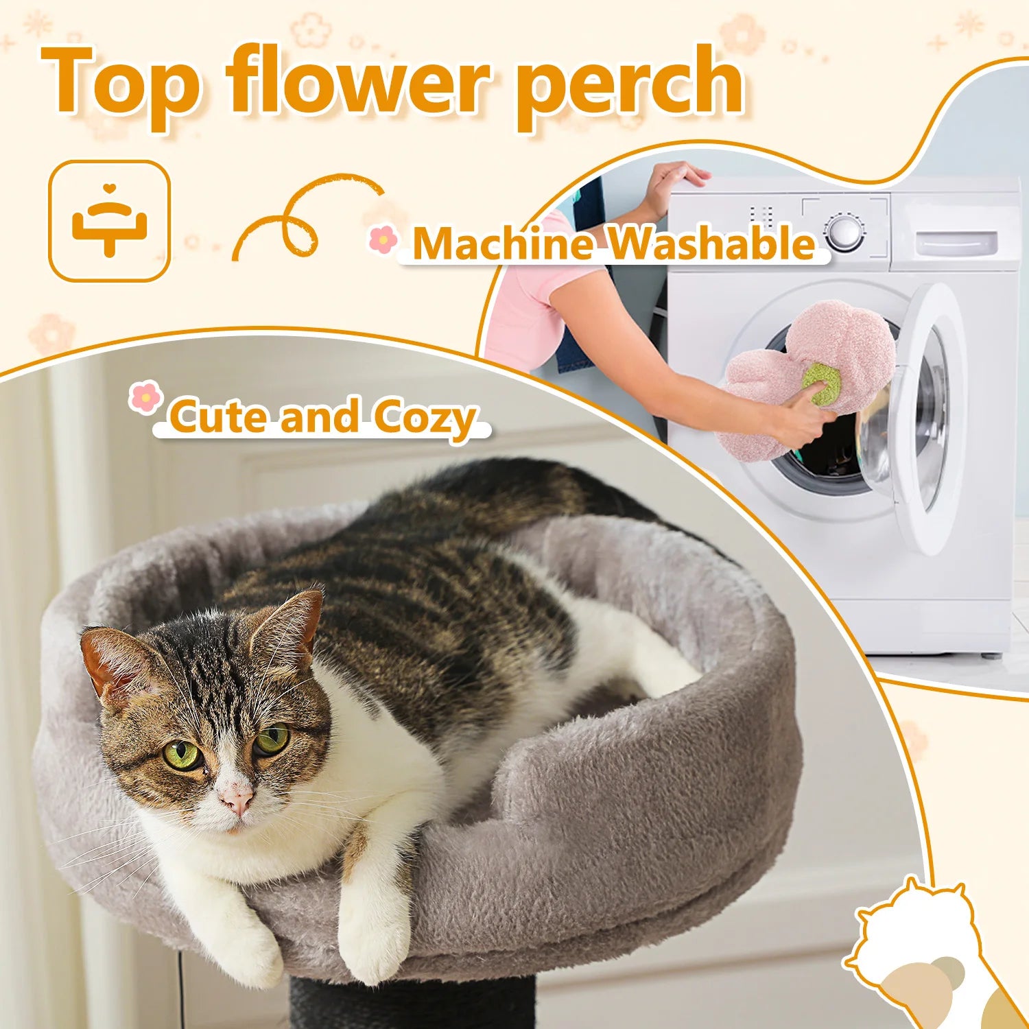 Cats Scratching Post Thick Cat Tree Cat Tower for Large Cats Flower Cat Bed Tall Cat Scratcher for Indoor Cats