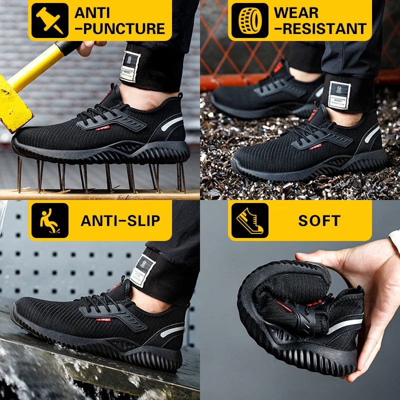 Safety Shoes Men With Steel Toe Cap Anti-smash Men Work Shoes Sneakers Light Puncture-Proof Indestructible Shoes Tactical Boots