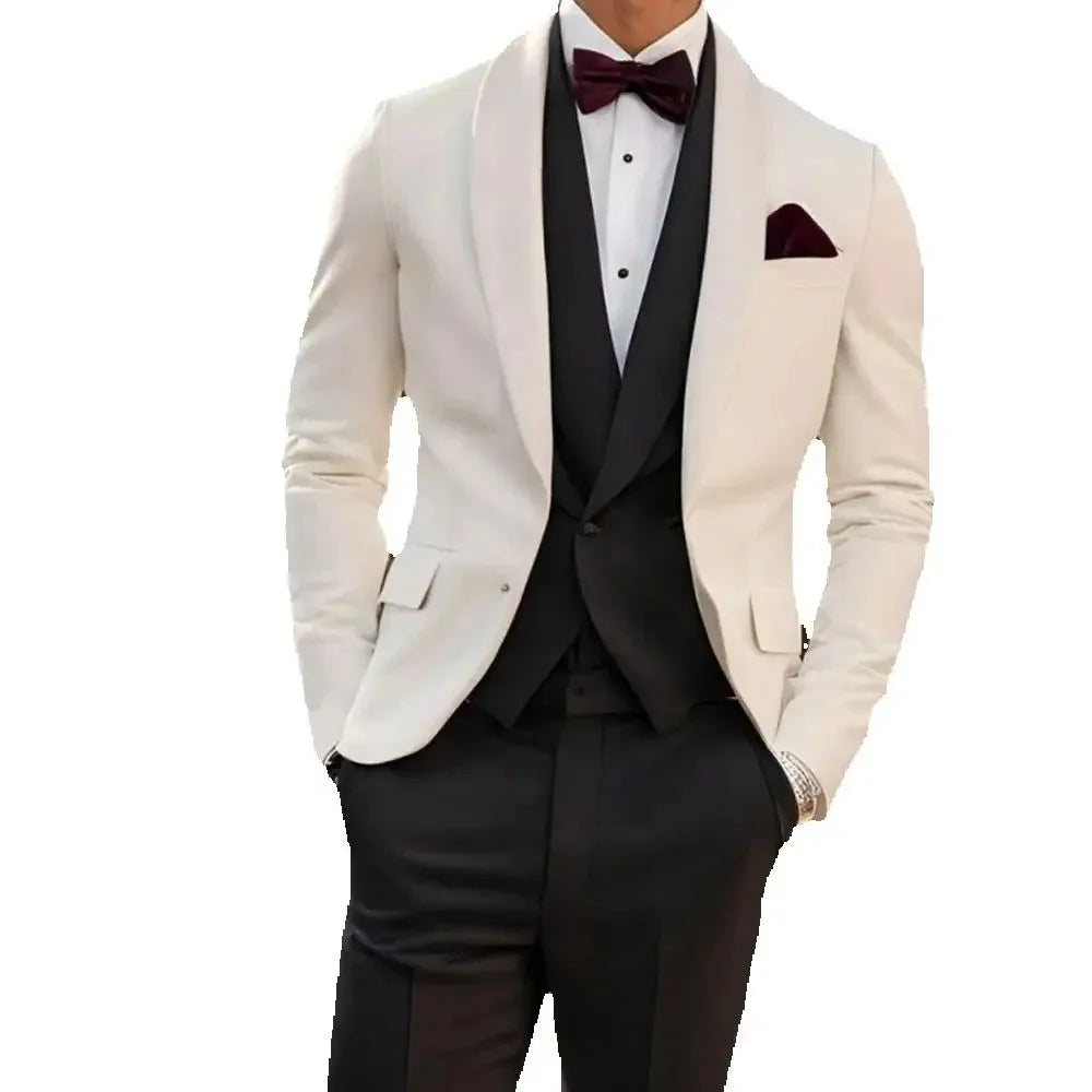 Smart Casual Suit Set For Men Formal Solid Blazer Vest And Pants 3 Pieces Costume Hommes Formal Occasions