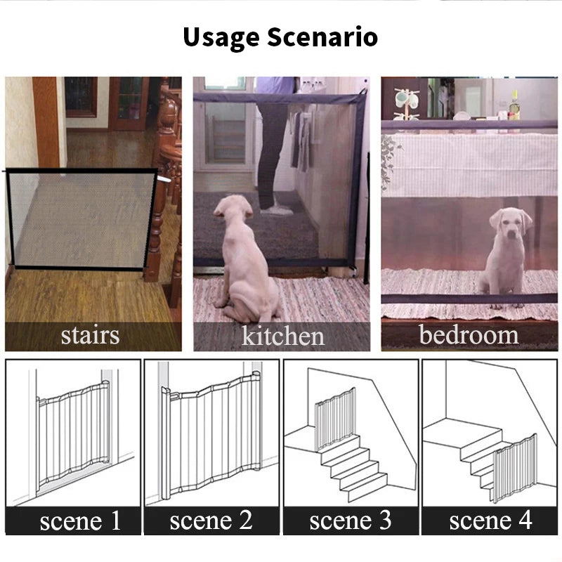 Pet Barrier Fences Mesh Dog Cat Gate Entrance Separation Guard Folding with Hooks Breathable Mesh Pet Dog Safety Playpen