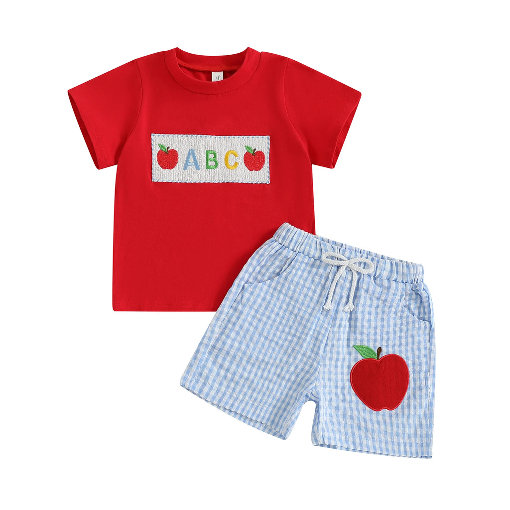 Boys Back to School Outfit Graphic Print Short Sleeve T-shirt with Denim Shorts Set for Summer Toddler Fashion