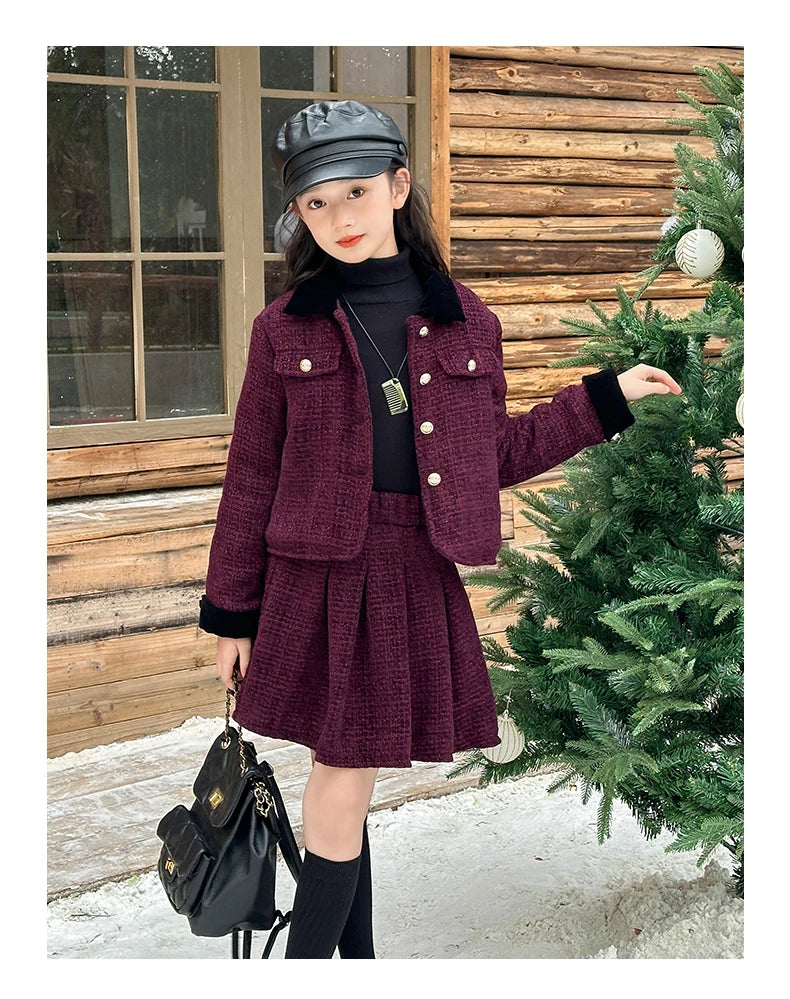 baby Girls Outfits blazer+Pleated skirt 2pcs kids girls clothes set Designer Style 4-14 years coat+skirt teen girl clothing suit