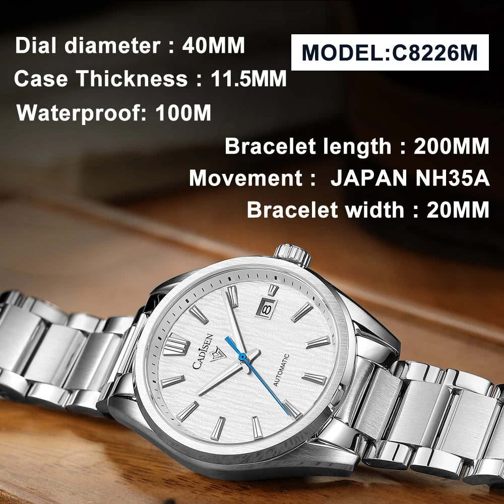 CADISEN NEW Luxury Men Mechanical Wristwatches 10Bar Waterproof Japanese NH35 Movement Automatic Watch Steel Watch for Men