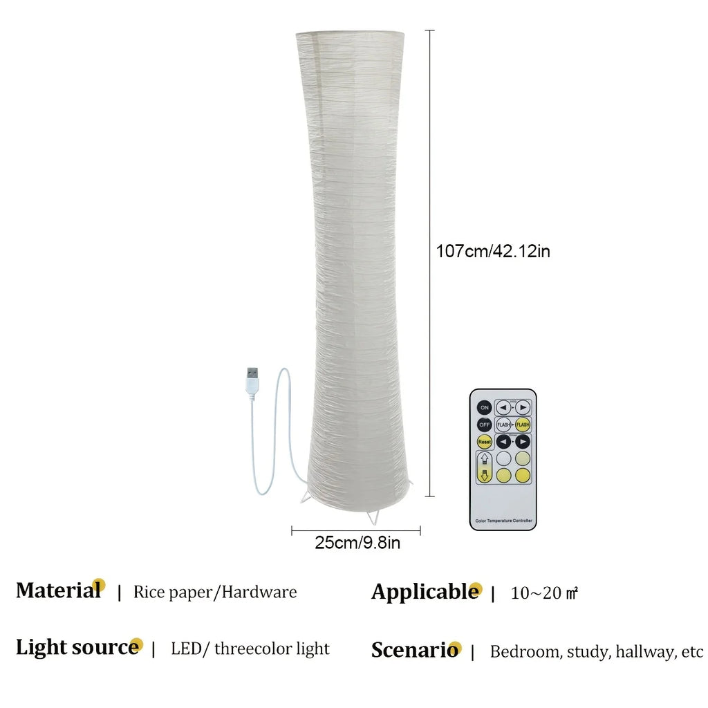 Soft Light Floor Lamp, 42 Inches High, Modern Minimalist Design, LED Soft Light With Warm Light 3000K, Paper Lamp Shade