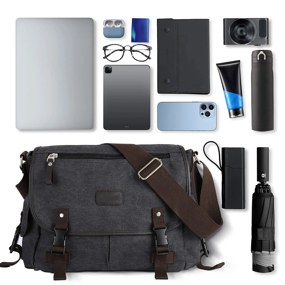 Vintage Laptop Shoulder Bag Large Capacity Messenger Handbags Multi Pockets 14 Inch Laptop Pouch Water Resistant for School Work
