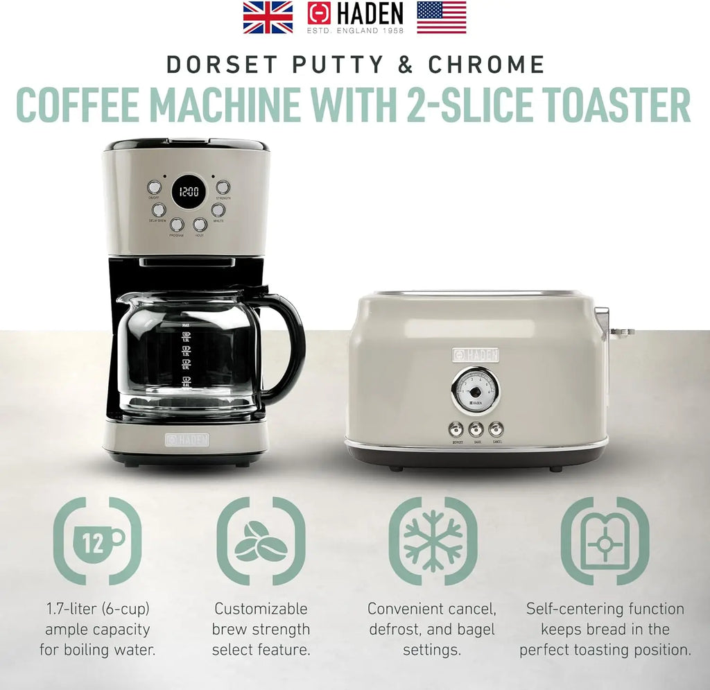 12-Cup Programmable Drip Coffee Maker with Stainless Steel Wide Slot Toaster Kitchen Bread Maker Coffee Brewing Device