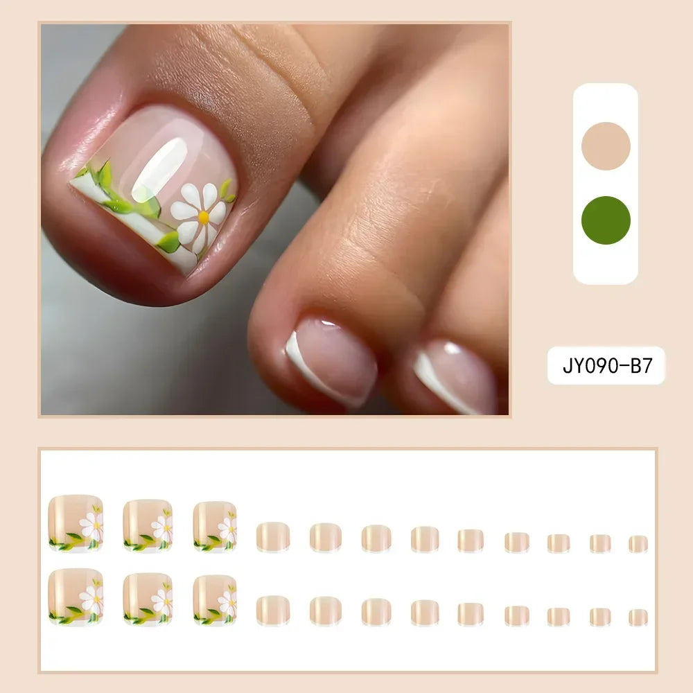Summer Beach Toe False Nail Press on Nails 24 Pcs Fake Nails Set Shell Design Decorated Toe Nails Acrylic Stick on Toe Nail