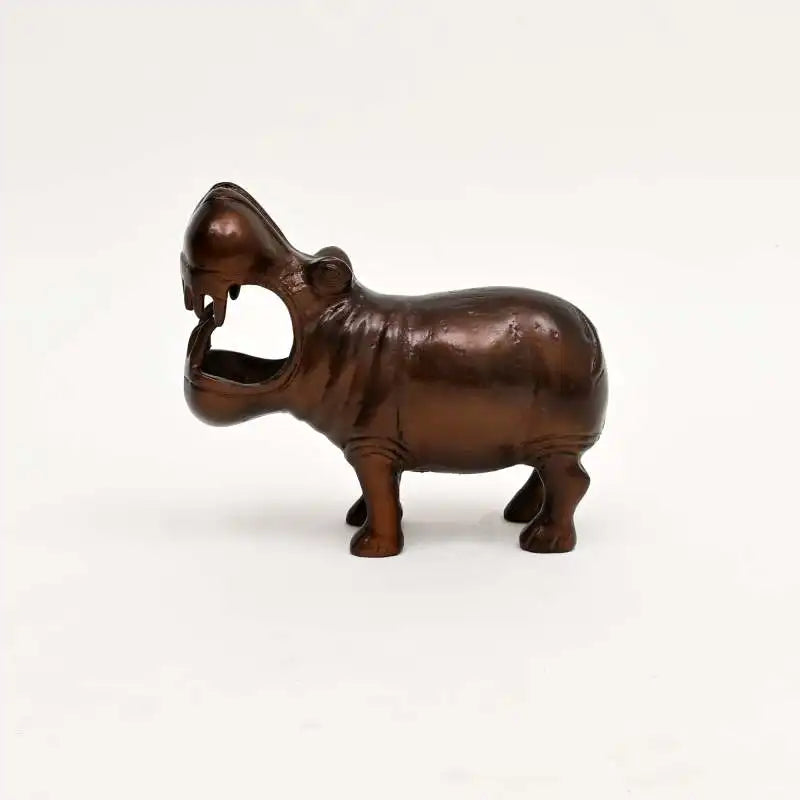 Decorative Happy Hippo Aluminum Figurine with Copper Antique Finish, 14x7x11.5  Unique Animal Sculpture