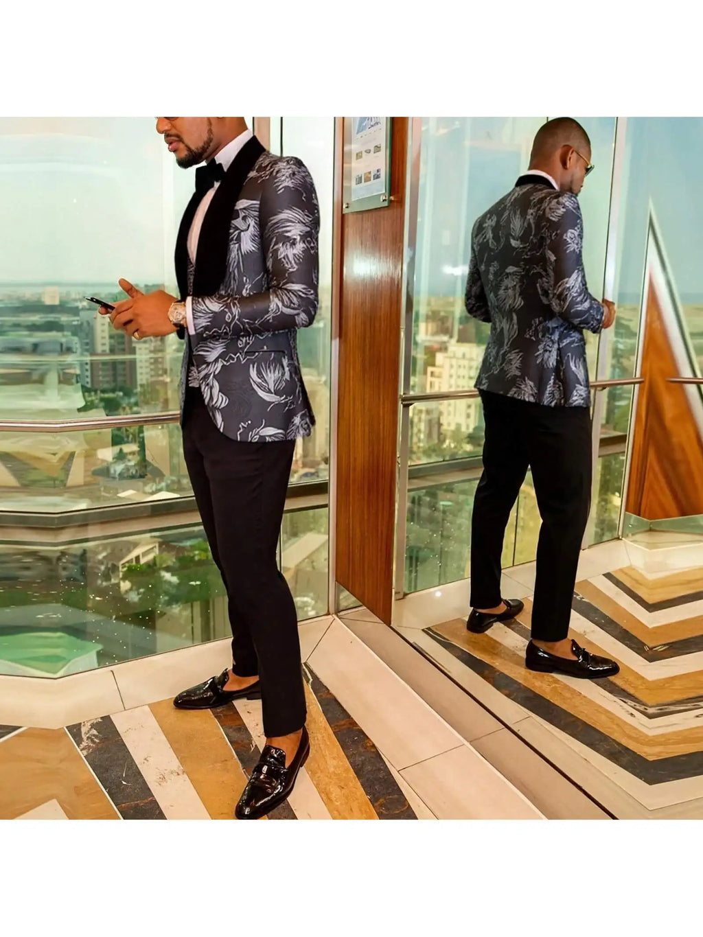 Mens 3 Piece Floral Tuxedo, Jacquard Slim Suit Set, Paisley Blazer Vest and Pants for Prom Wedding