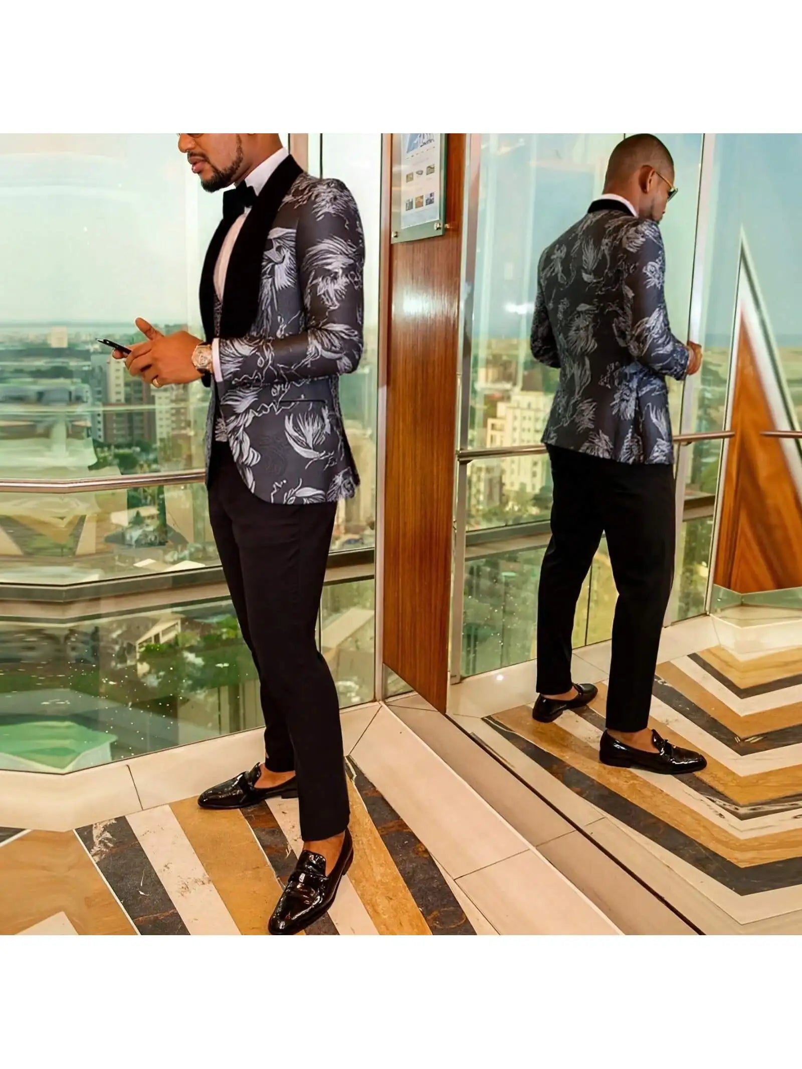 Mens 3 Piece Floral Tuxedo, Jacquard Slim Suit Set, Paisley Blazer Vest and Pants for Prom Wedding