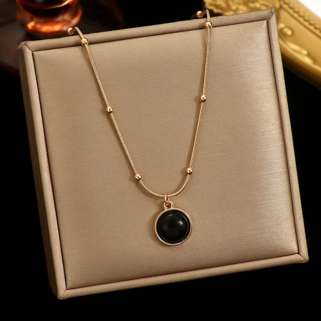 Lxalry 18K Gold-Plated Mood Necklace, Stainless Steel Minimalist Jewelry, Color-Shifting Pendant, Hypoallergenic Gift for Women