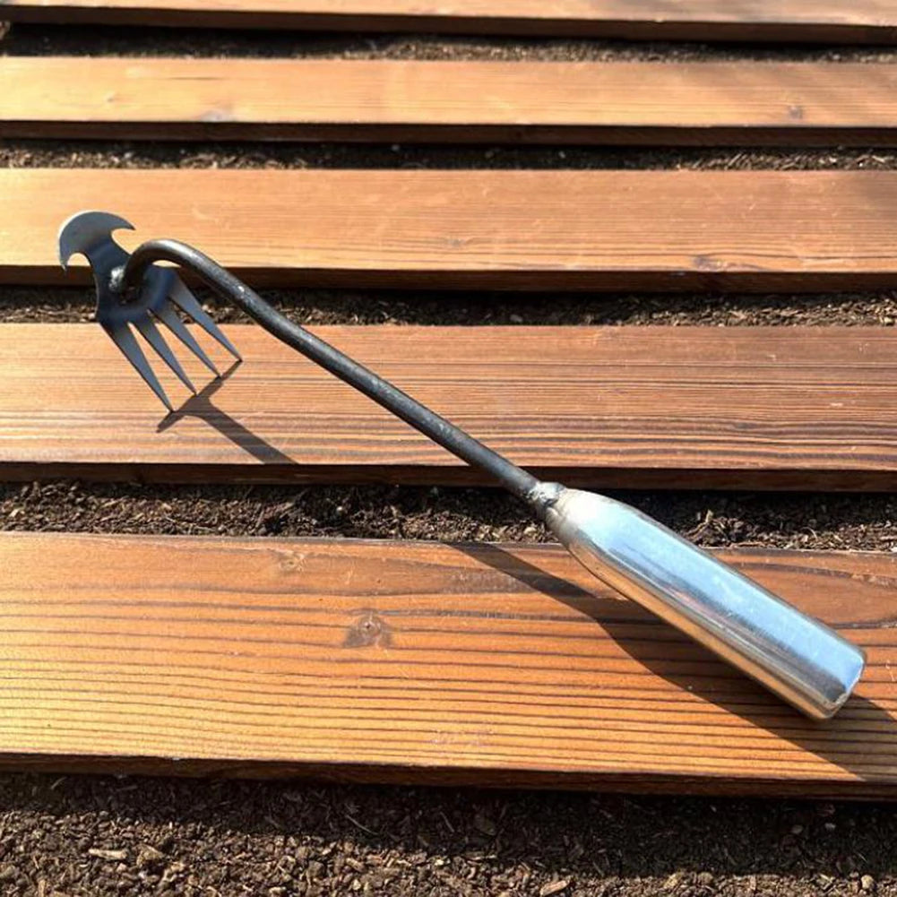 Garden Weeder Manganese Steel Grass Rooting Loose Soil Rake Ergonomic Handle Weed Extractor Sturdy V-shaped Fork Gardening Tools