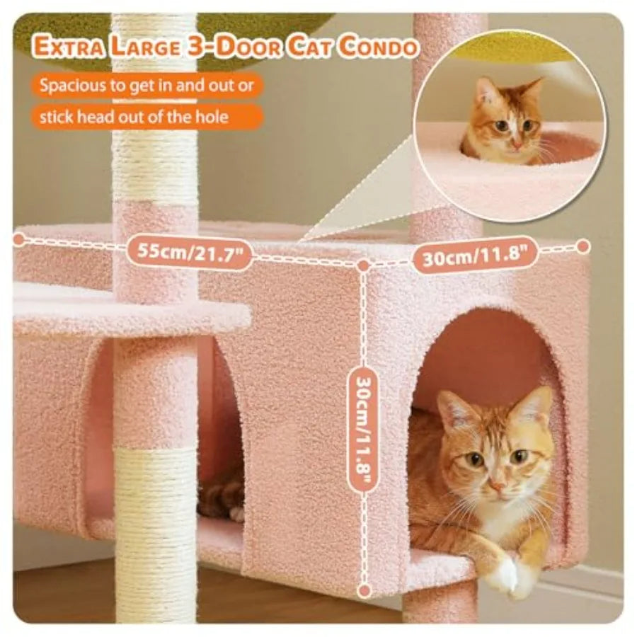 Flower Cat Tree for Large Cats 81 Inches Pink Tall Cat Tower with 2 Perches 2 Condos and Spacious Hammock XL Extra Large Condo