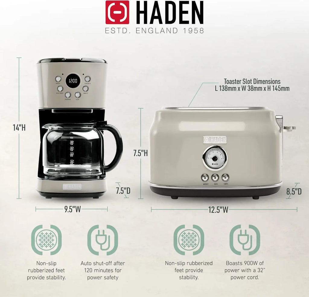 12-Cup Programmable Drip Coffee Maker with Stainless Steel Wide Slot Toaster Kitchen Bread Maker Coffee Brewing Device