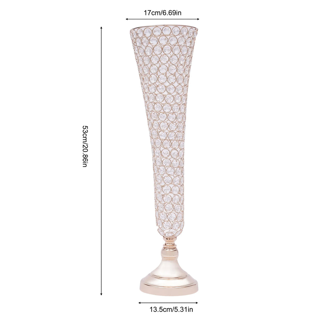 4pcs Crystals Trumpet Floral Vase Wedding Flower Stand Gold Flower Vases for Table Centerpiece Home Decoration
