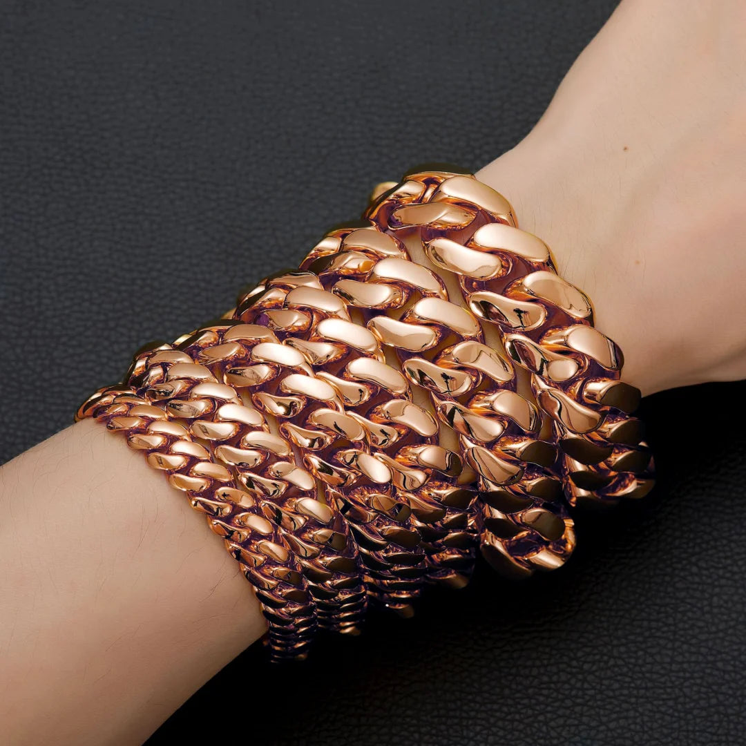 8-22mm Rose Gold  316L Stainless Steel  Cuban Miami Link Chain Iced Out CZ Box Clasp Necklace Fashion Hip Hop Unisex Jewelry