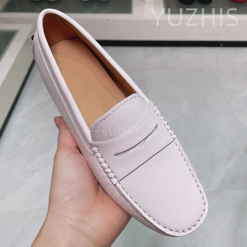 Candy Color Flat Classic Shoes For Women Genuine Leather Slip On Loafers Spring Autumn Casual Shoes Concise Flat Shoes Women