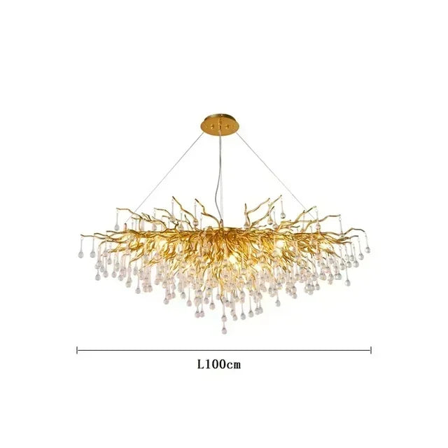 Luxurious Water Drop Golden Base Decorations for Home Light Tree Branch Customize Foyer Luxury Crystal Chandelier