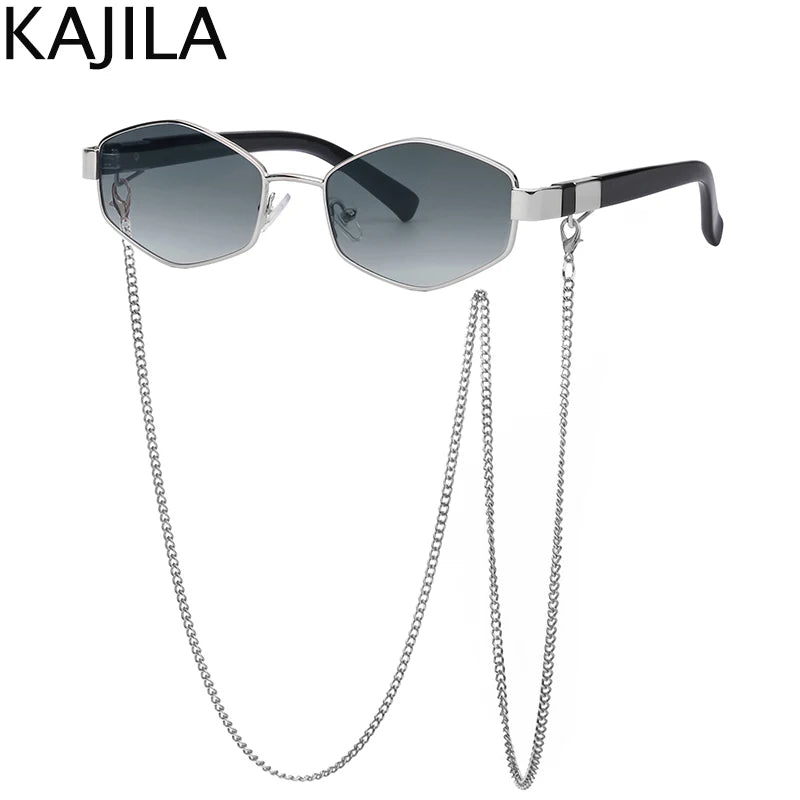 Sexy Small Frame Hexagon Sunglasses Women With Chain 2025 Luxury Brand Designer Punk Sun Glasses For Ladies Shades Gafas De Sol