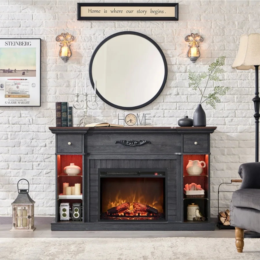 Electric Fireplace TV Stand Designed for 65 Inch TVs with Farmhouse Style LED Entertainment Center Featuring 7 Colors Changing