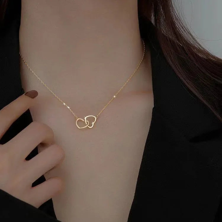 Vintage Love Heart Pendant Necklace for Women Trend Aesthetic Gold Color Metal Chain Collar Choker Party Jewelry Birthday Gifts