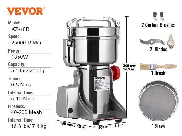 SucceBuy 150-2500g Electric Grain Mill Grinder Commercial Swing Spice Grinders for Dry Herbs Grains Spices Cereals Coffee Corn
