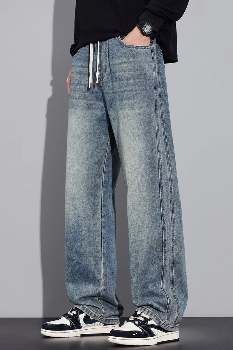 2025 Autumn/Winter New Youth Trendy Full Elastic Thickness Non Elastic Straight leg Jeans