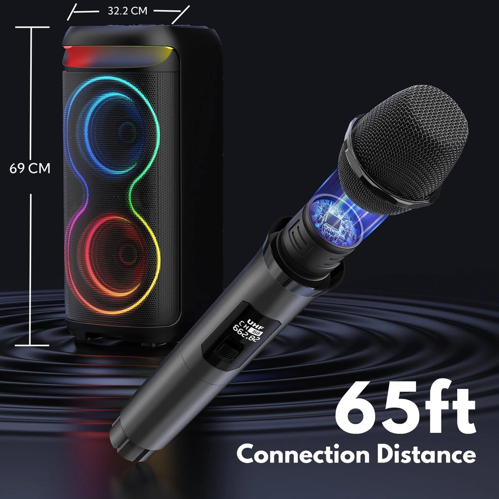 Karaoke Machine, 8" Big Bluetooth Party Speaker with 500W Peak Power, PA System with LED Disco Light, Rolling Wheels and Trolley