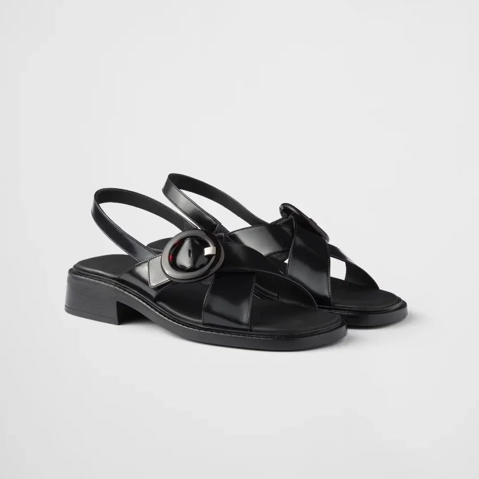 Women's Shoes Brushed Leather Sandals With Buckle Runway Style