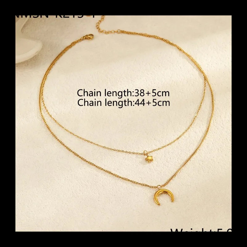 Personality Temperament Retro Style Necklace Stainless Steel Plated Real Gold Moon Star Titanium Steel Necklace