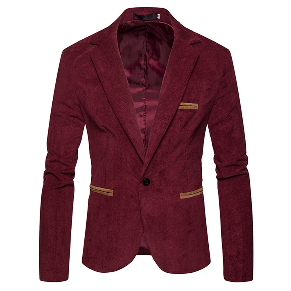 Men's Casual Suit Jacket Fashion Solid Color High Quality Corduroy Button Pocket Lapel Jacket Business Party Leisure Suit