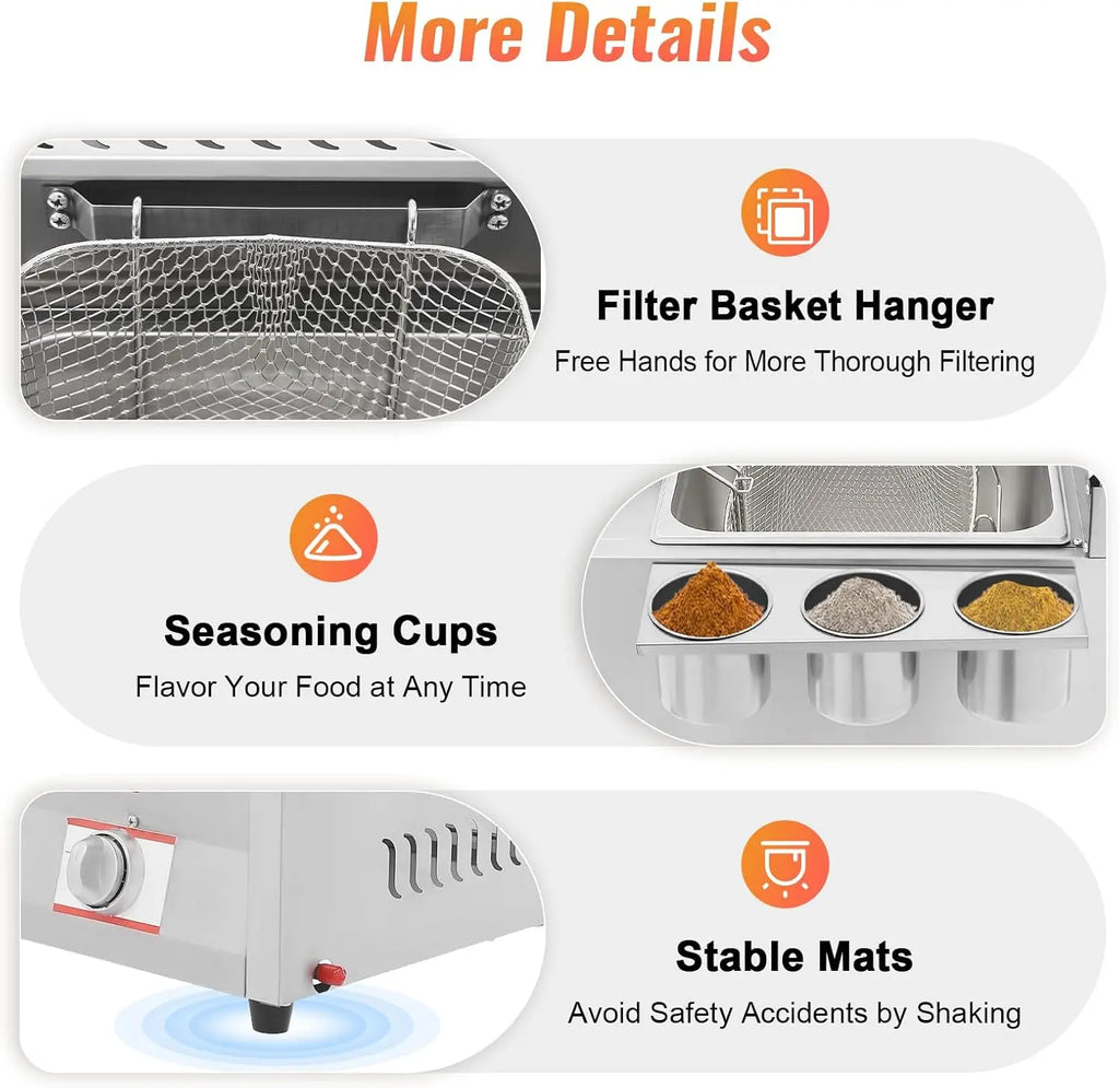 Commercial Gas Deep Fryer, 12L Stainless Steel Countertop Oil Fryer Dual Tank Kitchen Fat Fryer with Removable Baskets & Seasoni