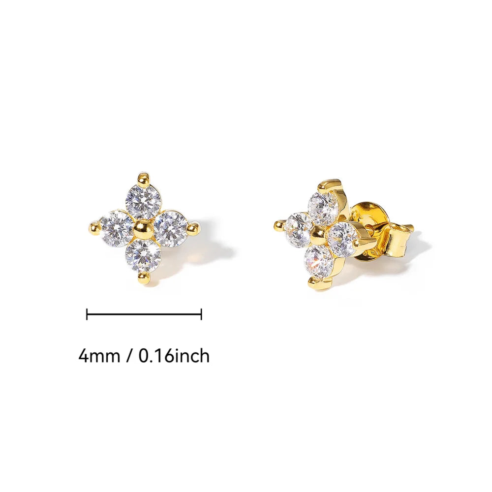 Dainty Flower Stainless Steel Butterfly Stud Earrings for Women Cartilage Ear Ring Cute Zircon Gold Color Clover Jewelry Gift