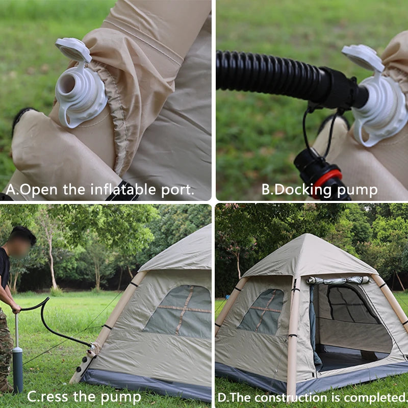 Inflatable Tent for 4-6 People, Large Area, Waterproof, Family Hiking Traveling, Automatic Opening Camping Tent