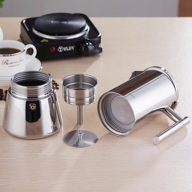 Moka pot Italian stainless steel coffee pot, induction cooker heating, espresso brewing machine
