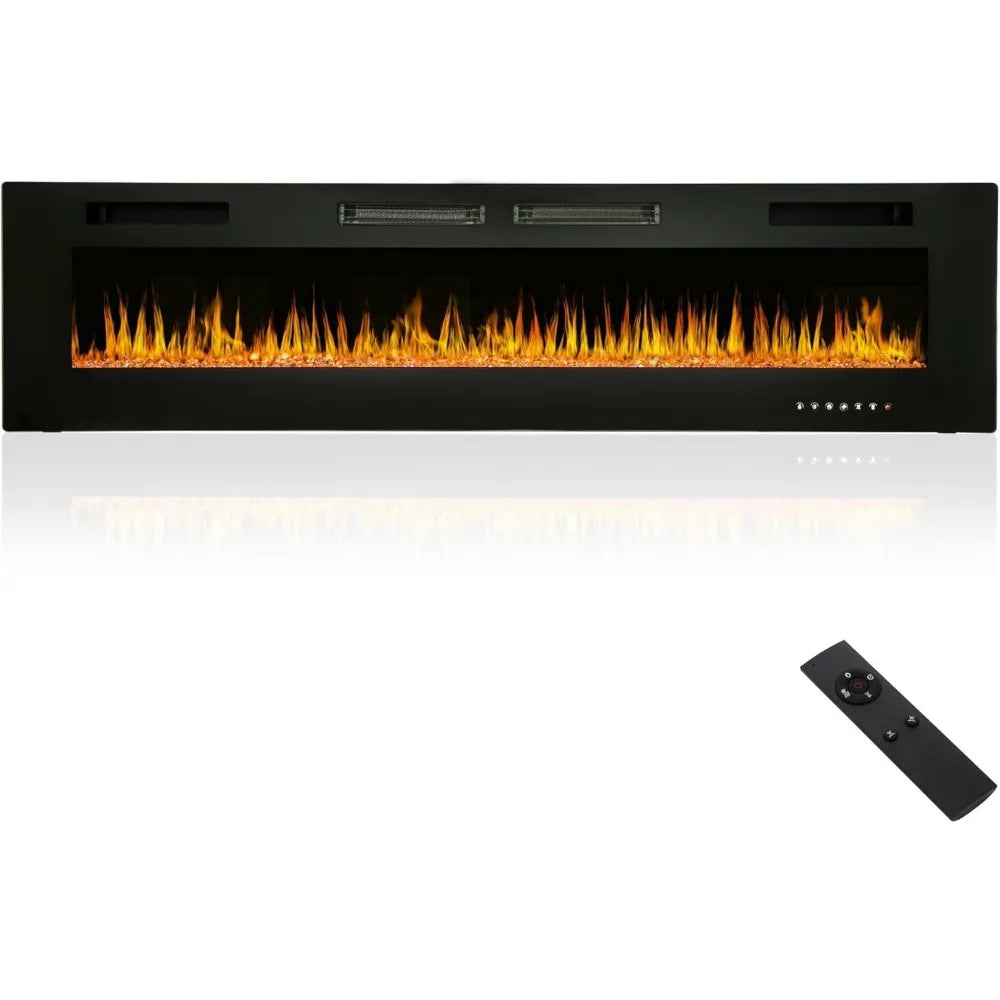 72" Wall Mounted Electric Fireplace Heater for Indoor Use - Faux Fireplace Insert with Remote Control, Space Heater for Bedroom