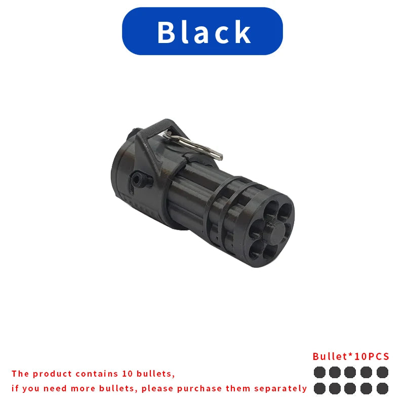 Functional Miniature Gatling Gun Keychain - BB Bullet Shooting, Plastic Material with Rotating Barrels