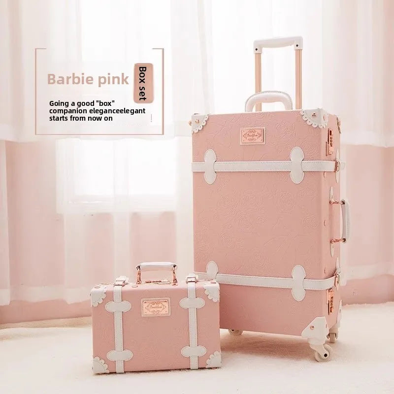 Vintage Style Luggage Carry On Trolley Suitcase With 360° Wheels For Women Men In Pink 20 22 24 26 Inch Cute Retro Travel Bag
