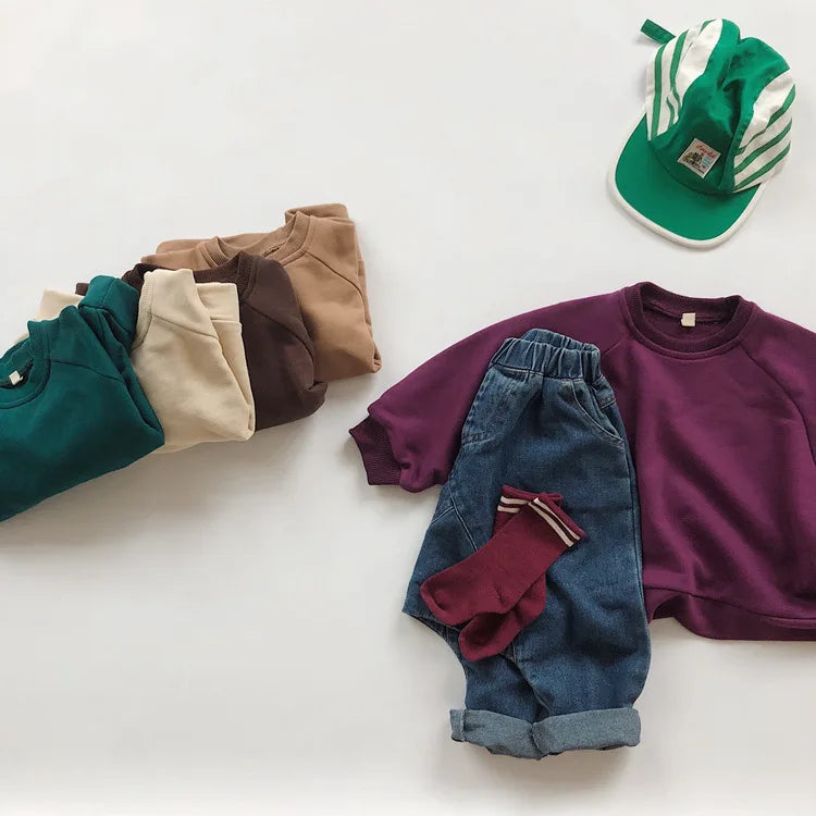 Autumn New Children Casual Sweatshirt For Boys Girls Long Sleeve Sweatshirt Solid Baby Loose Pullover Cotton Kids Clothes