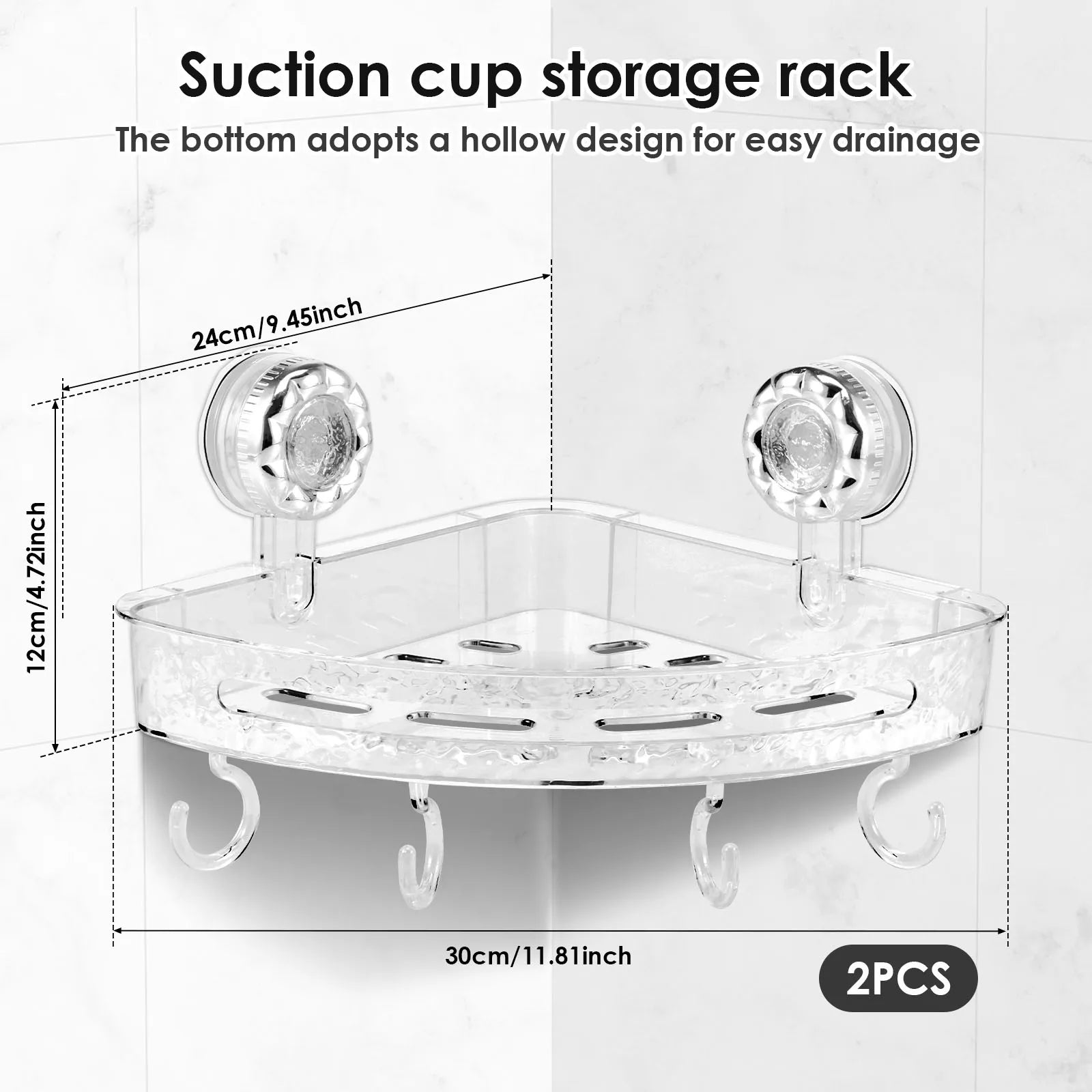 2Pcs Shower Corner Shelf Wall Mounted Suction Cup Storage Rack No Drill Bathroom Shampoo Cosmetic Organizer Holder