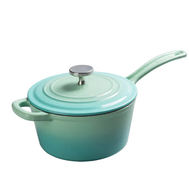 Enameled Cast Iron Saucepan 2 Quart Sauce Pan Nonstick Enamel Coating Pot For Stove Top and Oven Cooking Even Heat Distribution
