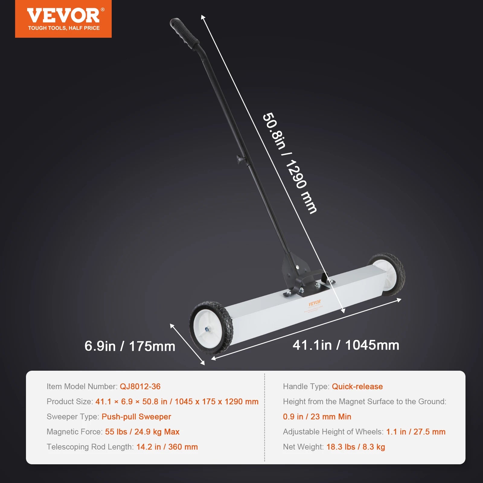 SucceBuy Rolling Magnetic Sweeper with Wheels Push-Type Magnetic Pick Up Sweeper Large Magnet Pickup Lawn Telescoping Sweeper